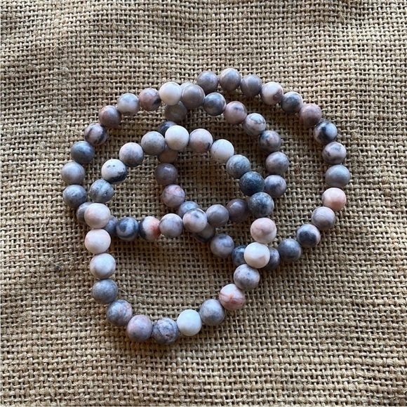 Pink Zebra Stone stackable bracelets Lot 3 Elastic Stretch New